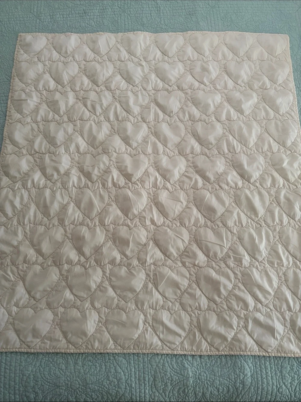 Vintage Pink and Blue Nursery Quilt with Toy Motif
